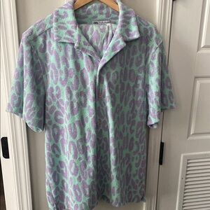 Zara Men's Purple and Green Terrycloth printed cord set with matching shorts